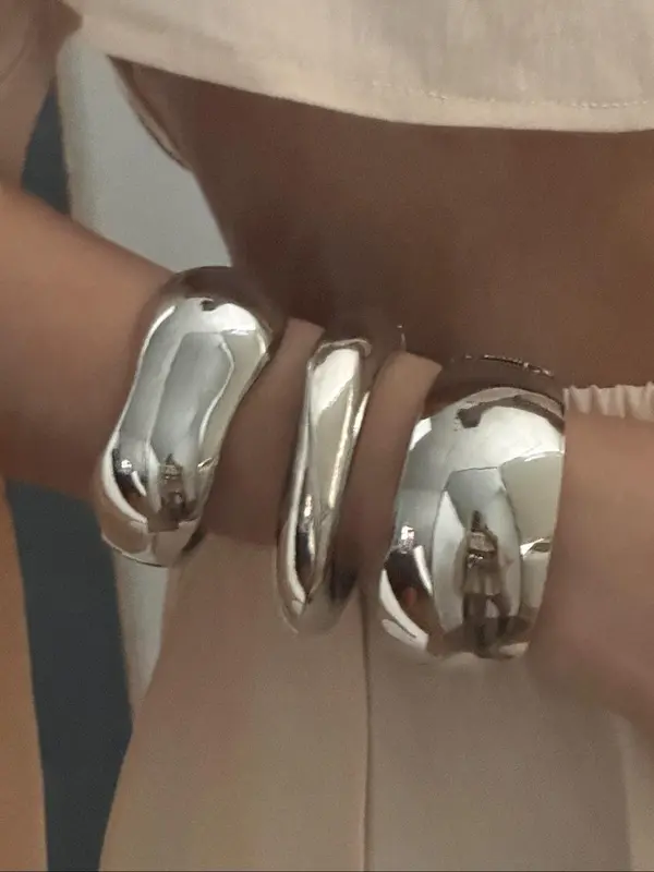 Irregular Round Thickened Cuff Bangle, Fashionable Jewelry for Women & Girls, Trendy All-match & Exquisite Jewelry for Birthday Gift 3
