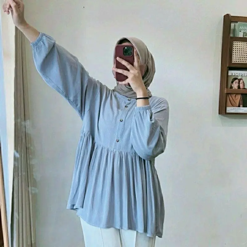 Raisa Blouse Crinkle Rayon Premium Rania Top Blouse Wanita Atasan Crinkle Polos 2