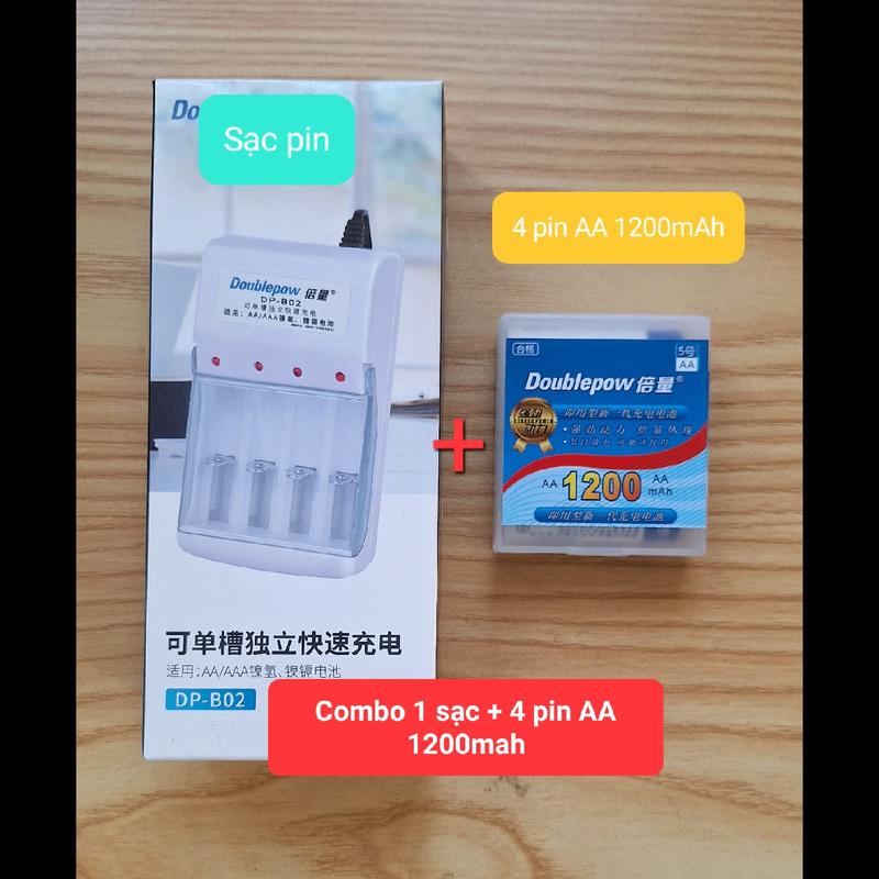 Combo bộ sạc pin tiểu kèm 4 pin AA dung lượng 1200mAh dùng cho micro