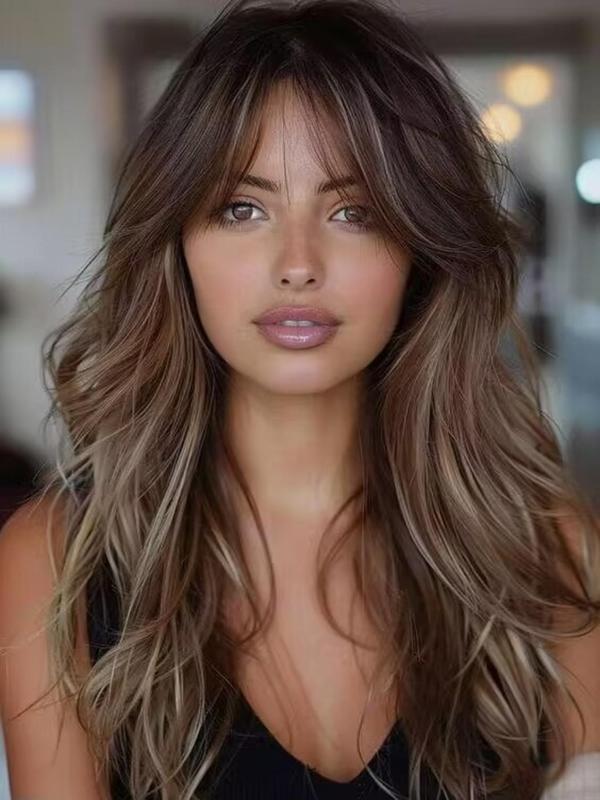 24 Inch Long Layered Cut Wigs for Women, Gorgeous Fluffy Wigs, Synthetic Full Machine Wigs for Party, Daily Use 0