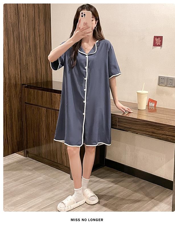 Product Introduction of Night dress Plus size Pyjamas Women Silk Pajamas dress Summer Short sleeve Sleepwear Woman Satin Home wear Thin M-4XL 4