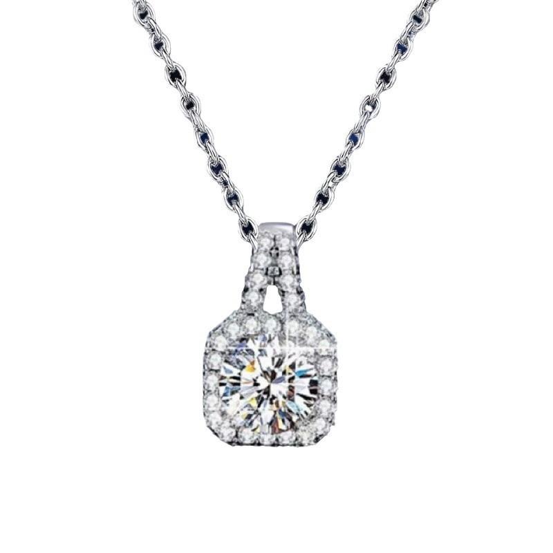 Product Introduction of Korean Style High-End Square Zircon Set 1 Carat Diamond Ring Necklace Earrings Three-Piece Set Light Luxury Brightening Versatile Valentine's Day Birthday Gift 4