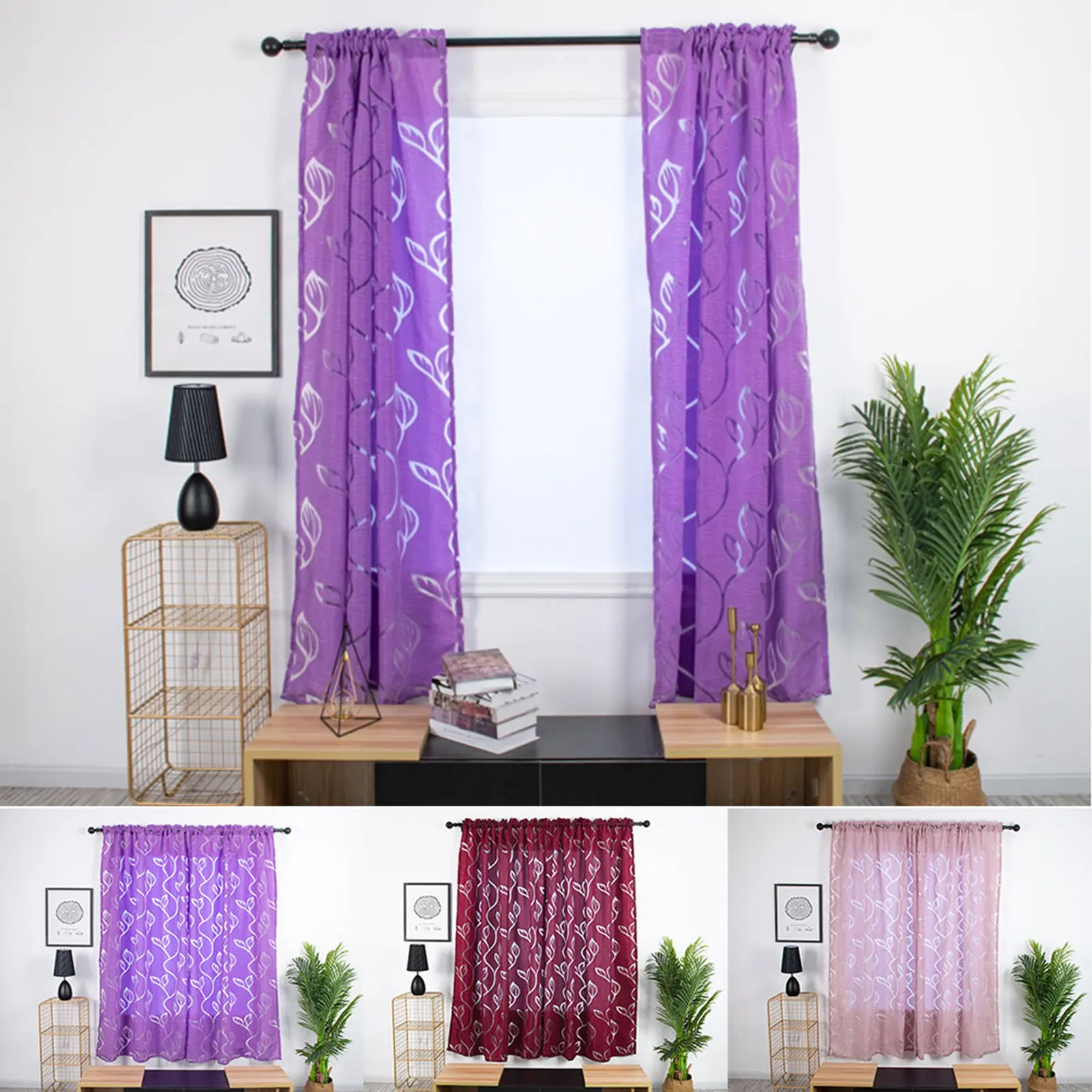 100*130cm Drape Practical Comfortable Hollow Printed Transparent Through Rod Shower Curtain for Kitchen