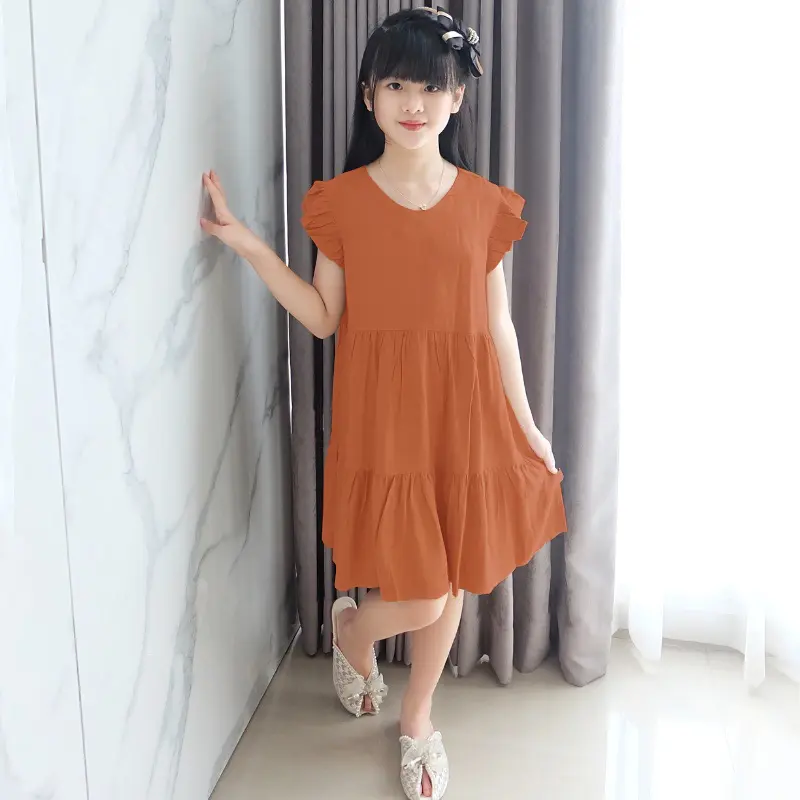 BISA COD Vania Dress Anak Perempuan Rayon Polos 6-15 Tahun 1