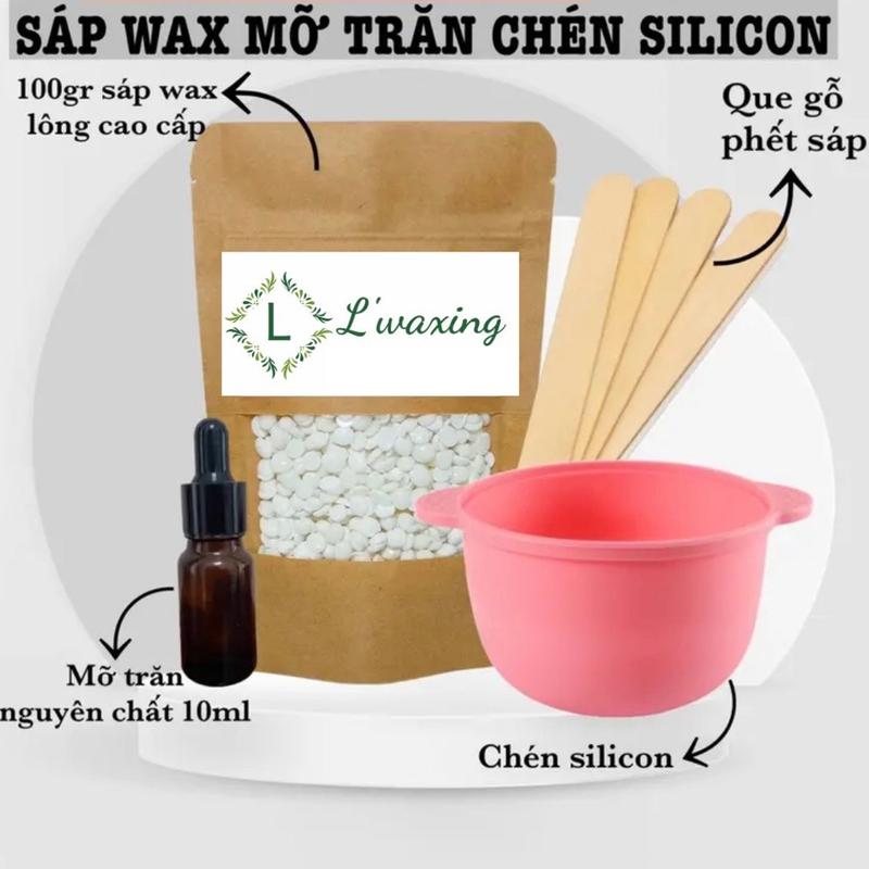 COMBO WAX RÂU -NÁCH TIẾT KIỆM (100gr sáp-chén-mỡ 10ml-cột tóc-que ...