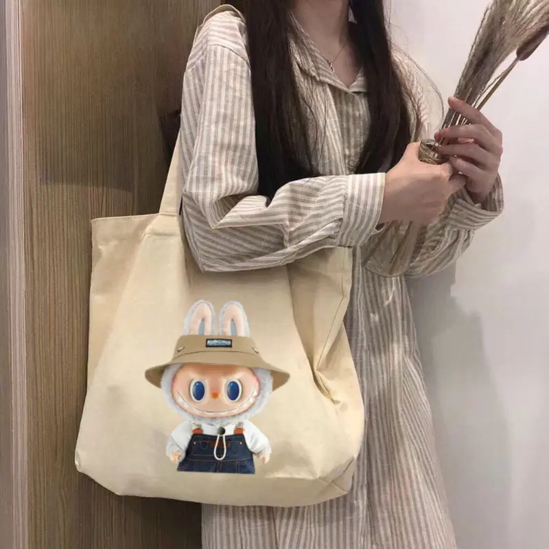 Túi tote Labubu Capy Bara túi vải canvas phong cách Hàn quốc có khóa miệng ngăn phụ bên trong thời trang ulzzang Bag Nữ Chữ Nhật Hình Chữ Nhật Đeo Vai Da 7