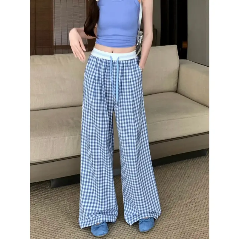 Quần kẻ caro Ống Suông  Phối Cạp Trắng Nữ Women 4