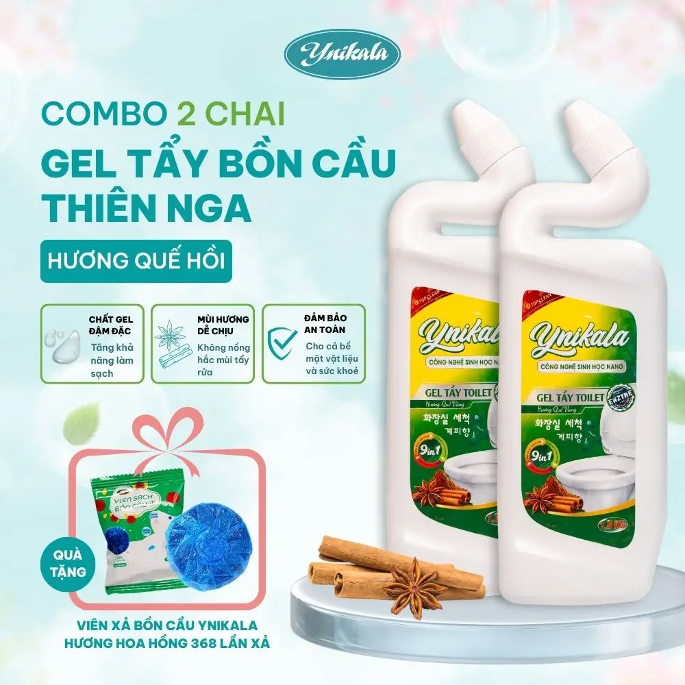 Combo 2 gel tẩy bồn cầu thiên nga Ynikala chai lớn 1KG hương quế, đậm đặc, tẩy ố, làm trắng toilet, nhà tắm