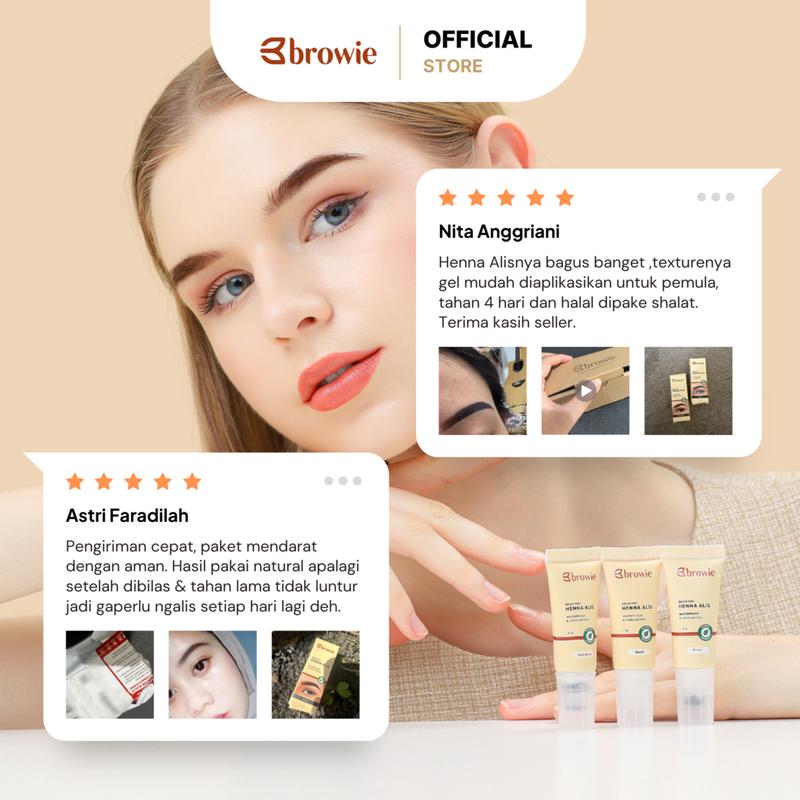 Dark Brown - 10GR - [BPOM & Halal] browie Brow Tint Henna Alis + Pensil Alis + Cetakan Alis Tali | Eyebrow Gel Waterproof & Longlasting Coklat (Ini henna alis bukan Powder alis) 6