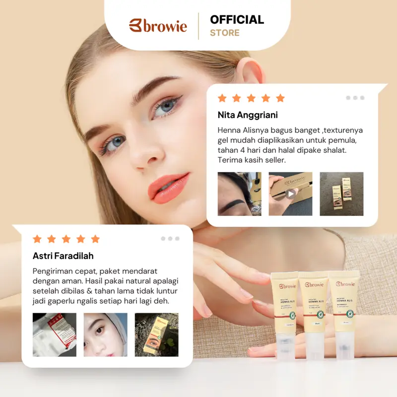 Brown - 10GR - [BPOM & Halal] browie Brow Tint Henna Alis + Cetakan Alis Tali | Eyebrow Gel Waterproof & Longlasting Coklat (Ini Henna alis bukan pensil alis) 6
