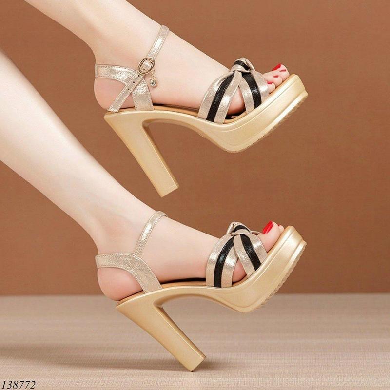 Giày sandal cao gót phối màu 9 phân Nữ DéP Shoes Jean
