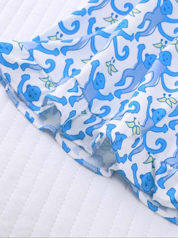 Girl's All Over Print Lapel Shirt & Elastic Waist Shorts Pyjama Two-Piece Set, Casual Comfy Short Sleeve Top & Shorts PJ Set, Kids Sleepwear for Summer 3