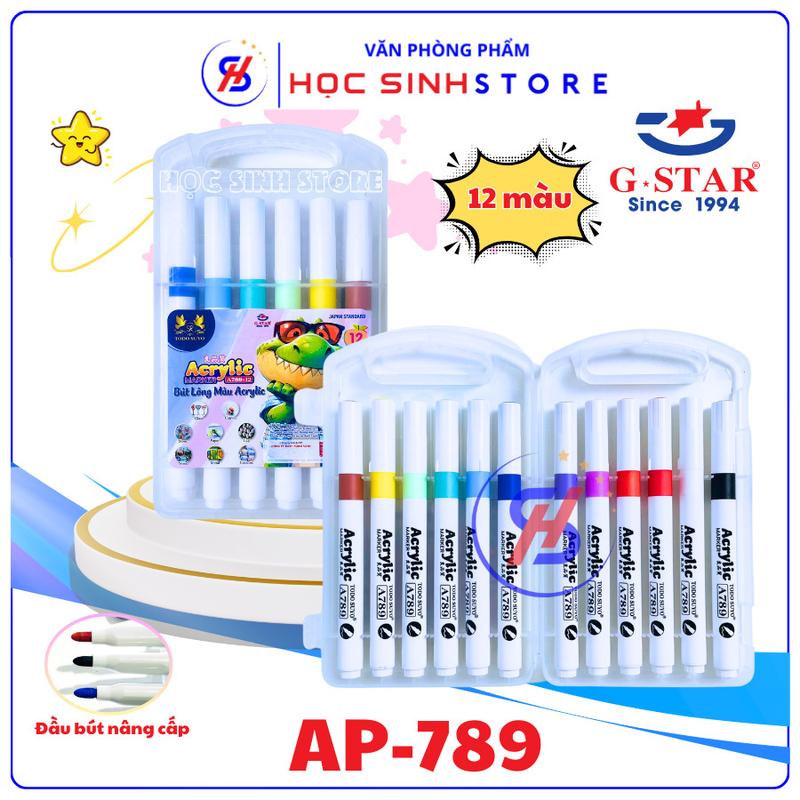 Hộp 12 Bút Lông Màu Acrylic Todo Suyo AP-789 Màu Tươi Sáng Ống Mực Lớn - Viết Vẽ Lên Mọi Bề Mặt - VPP Học Sinh Store