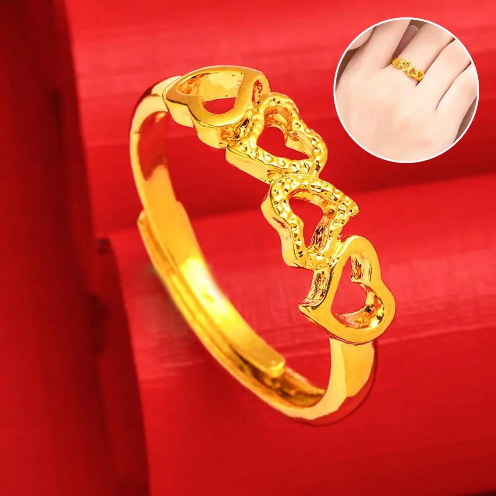 Fashion Goldcolor Heart Shaped Adjustable Ring Women's Sweet Party Gifts