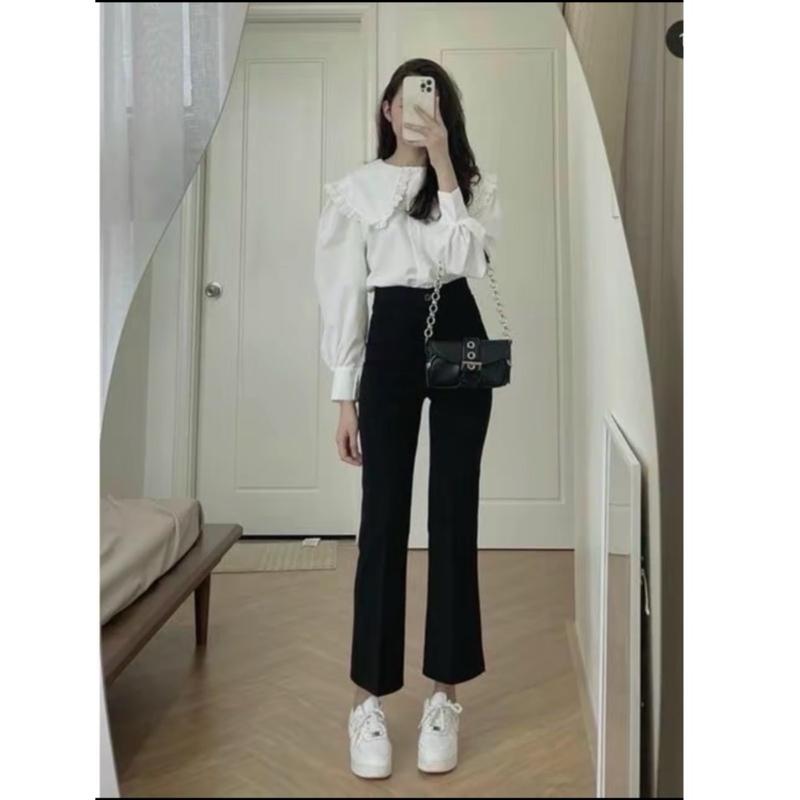 Quần loe cạp cao tôn dáng chất vải mềm mịn mẫu mới Pants Denim Women Ống Loe Ong 2