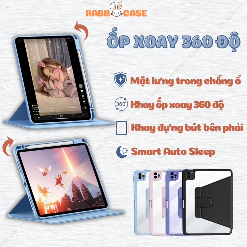 Ốp lưng bao da iPad xoay dọc ngang 360 độ, có khe đựnġ bút trực tiếp trên cạnh dành cho iPad Pro 11, Air 4 5, 10.2" - Phụ Kiện iPad