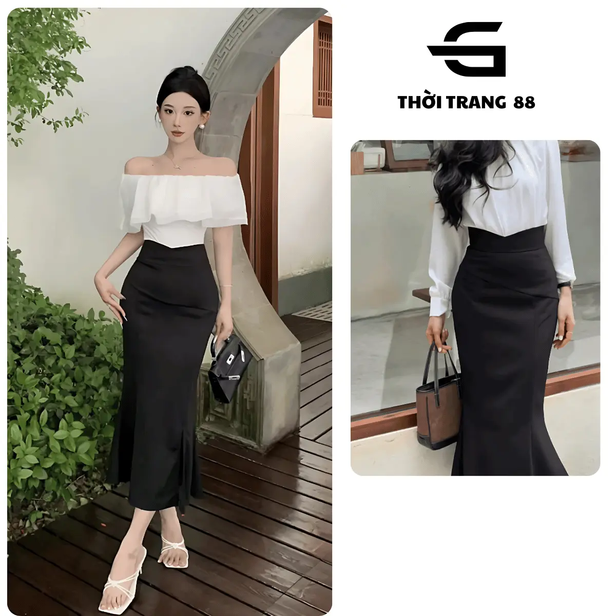 Chân váy đuôi cá dáng dài,chân váy thu đông, chân váy chơi tết phong cách Hàn Quốc màu đen thanh lịch CV004