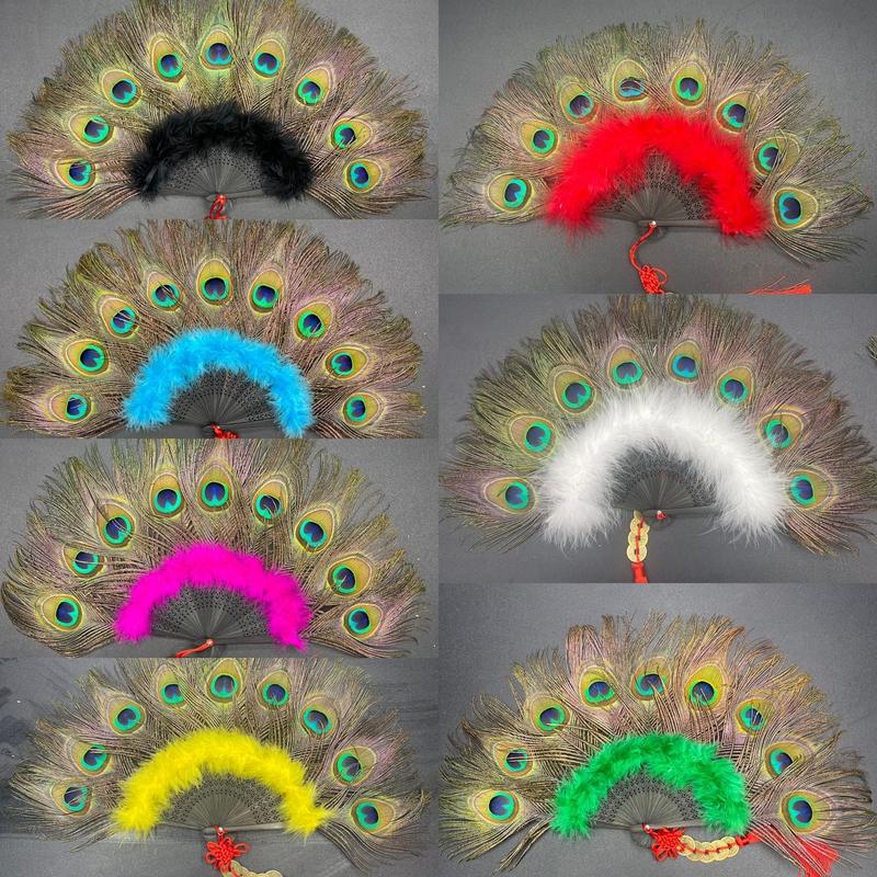 Mẹ Ngũ Hành Quạt tre không gập được - hoa lông công cầm tay - Mẹ Ngũ Hành