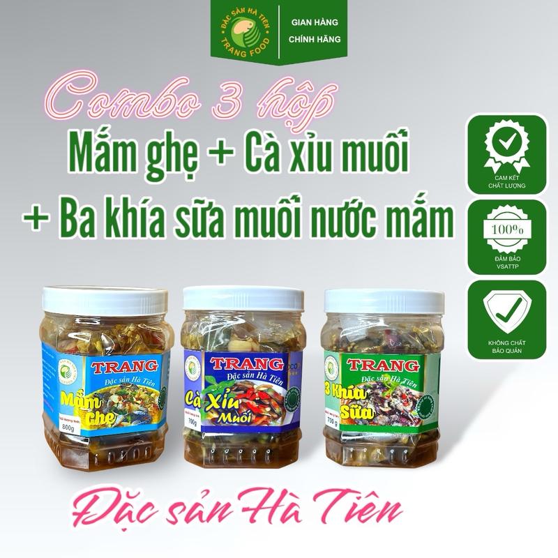   TRANG FOOD  Combo 3 hộp - 1 Cà xỉu xanh muối nước mắm + 1 Mắm ghẹ + 1 Ba khía sữa muối nước mắm - Đặc sản Hà Tiên - Cay 
