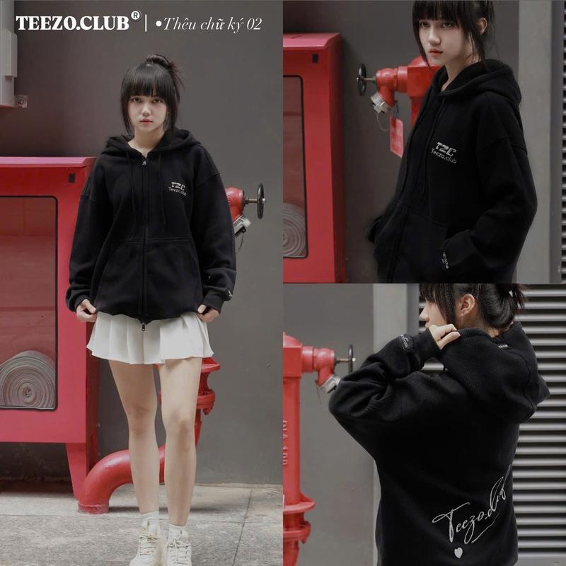Áo Hoodie Zip TZC Thêu Chữ Ký#02 Form Unisex/Black - TEEZO.CLUB