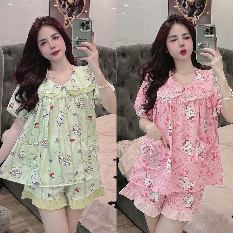 Đồ bộ đùi lụa mango thiết kế mới dể thương đồ bộ nữ mặc nhà thoải mái pijama nữ lụa mịn mát size dưới 60kg đồ bộ pizama đùi Áo Ngủ Quần Ngủ bộ ngủ
