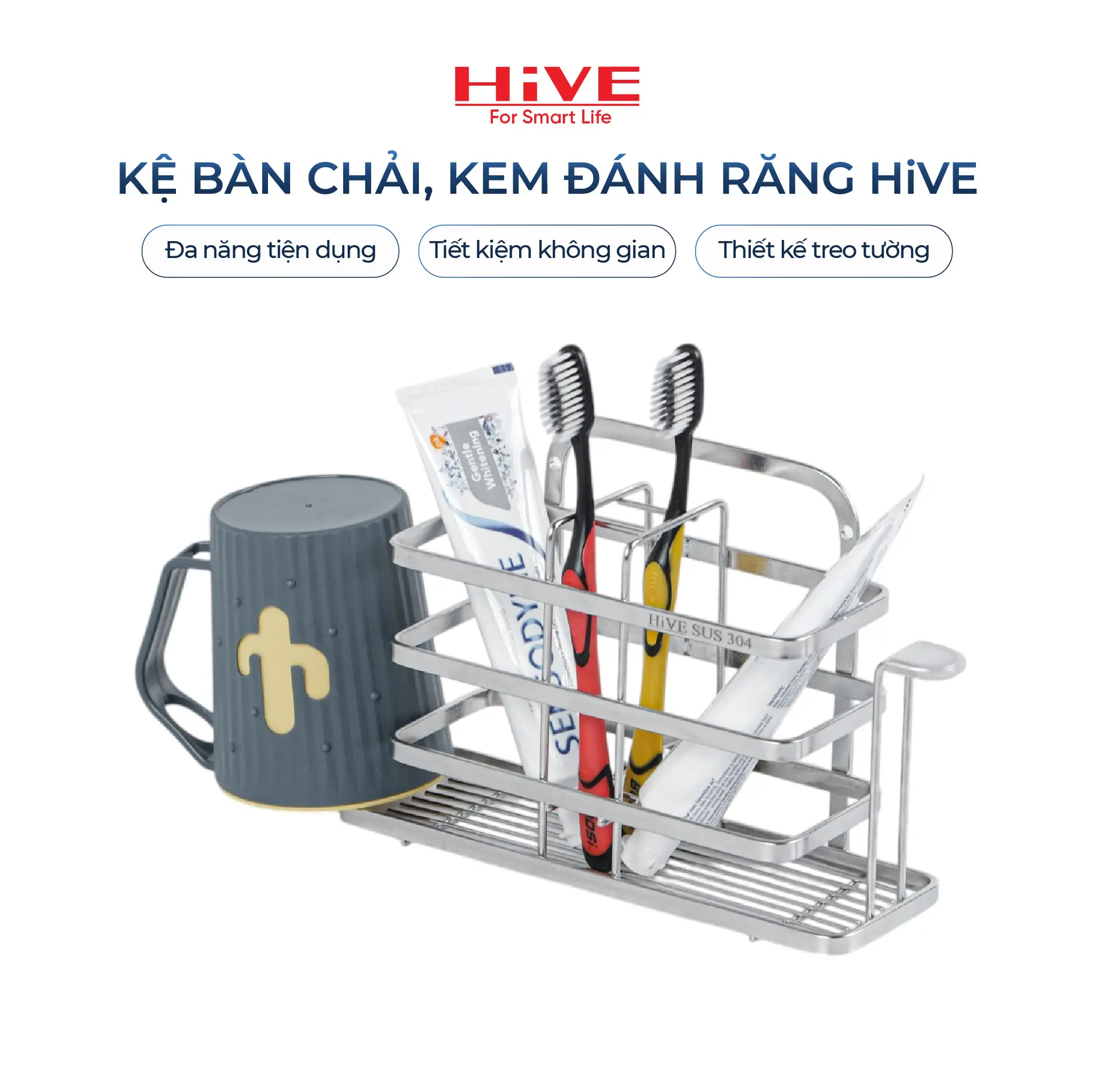 Kệ đựng bàn chải, kem đánh răng HiVE Inox 304