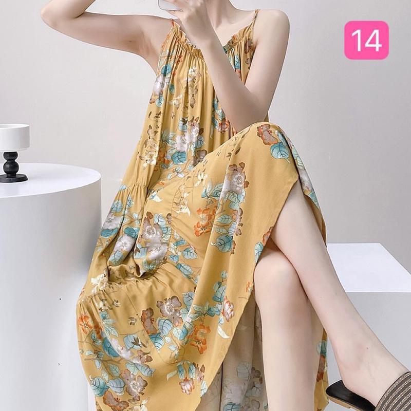 Váy hai dây vải tole lanh lụa mặc nhà freesize rộng rãi 9
