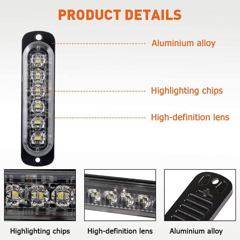 Product Introduction of 1PCS 4/6 LED Strobe Light Car Grille Flashing Lightbar Police Warning Light Emergency Lamp Red Blue Amber Stroboscopes 12-24V 23