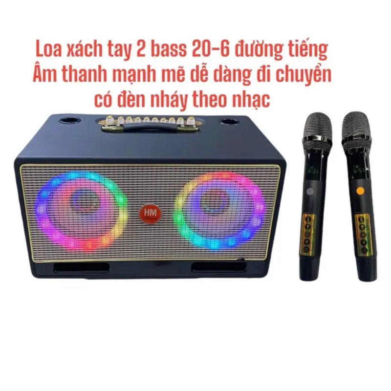 Loa xách tay 2 bass 20-6 đường tiếng có đèn nháy theo nhạc K18 Echo Delay Reverb 2