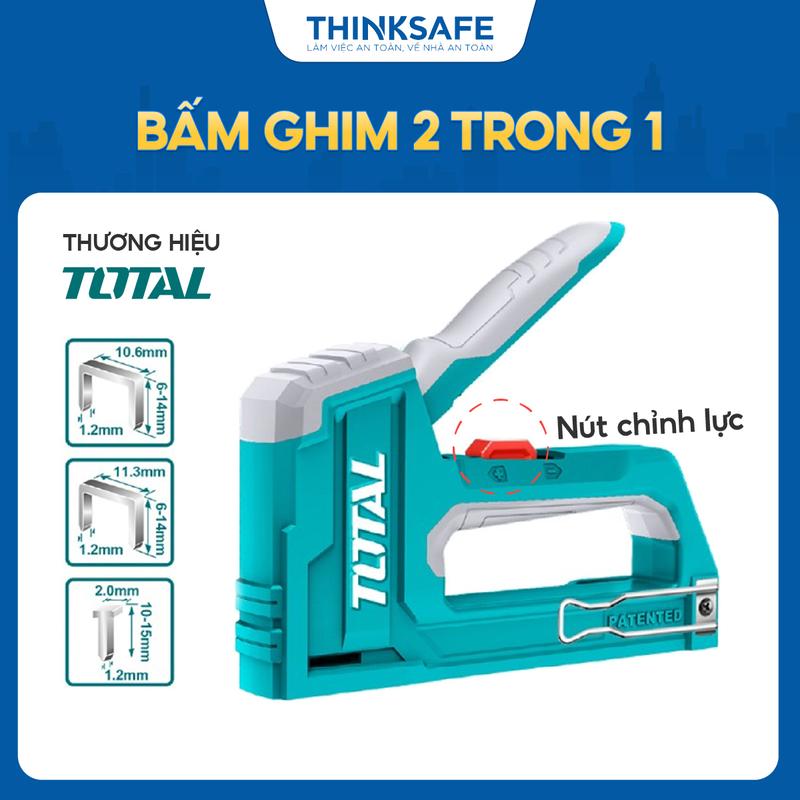 Kìm bấm đinh ghim đa năng TOTAL Kềm bấm ghim có điều chỉnh lực bắn, tặng kèm 600 mũi ghim - THINKSAFE