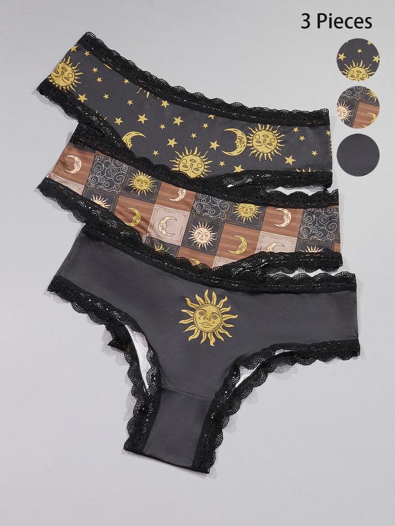 Product Introduction of 【Plus Size】 Graphic Print Lace Briefs, Soft Comfy Breathable Panty for Daily Wear, Women's Underwear for All Seasons 5