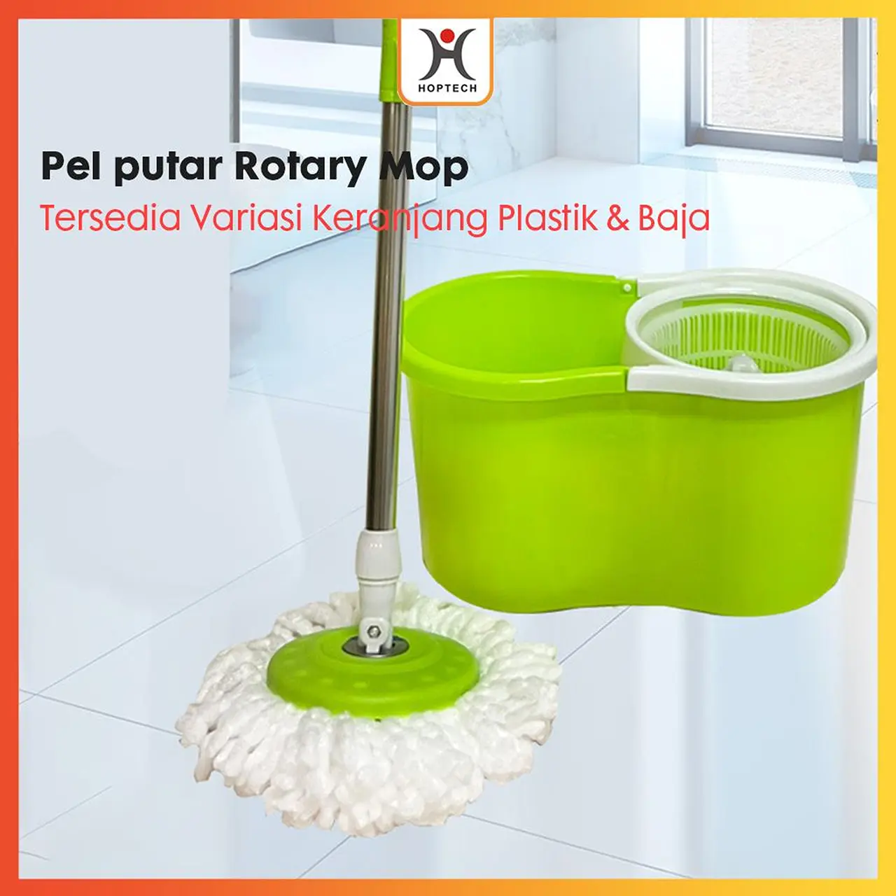 Set Alat Pel Lantai STAINLESS Super Mop Dengan Ember Pencuci Putar | hand preassure rotary mop 360 kain pembersih Plastik