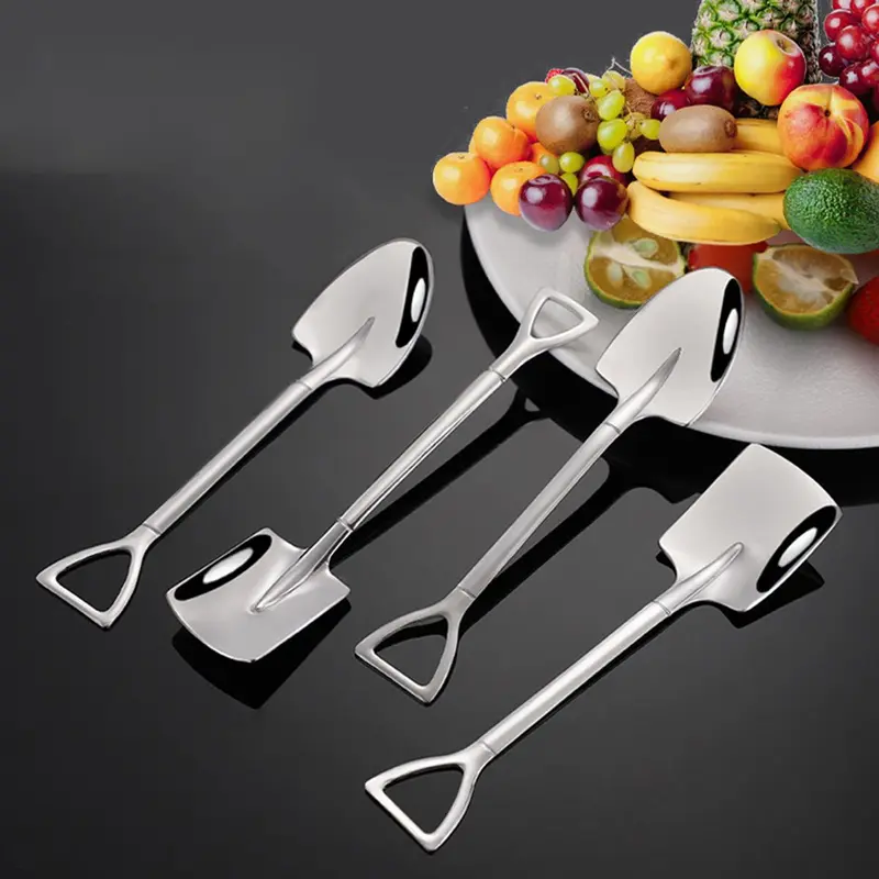 4pcs/set Stainless Ice Cream Spoon, Shovel Spoon, Watermelon Spoon Reusable Small Spoon For Tea Dessert Home Kitchen Party Restaurant Party Supply 5