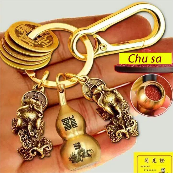  Móc khóa Pixiu bằng đồng thau hình quả bầu hoàng đạo Trung Quốc Mặt dây chuyền chìa khóa chu sa 