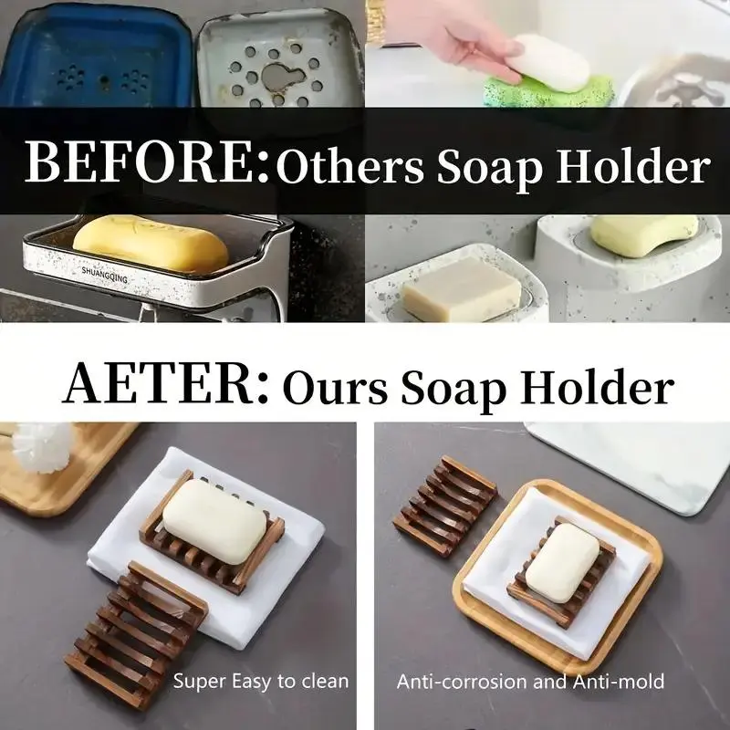 Wooden Soap Dish, 3 Counts Durable Hollow Out Creative Soap Bar Holder, Soap Bar Drain Rack, Bathroom Supplies for Home & Hotel 3