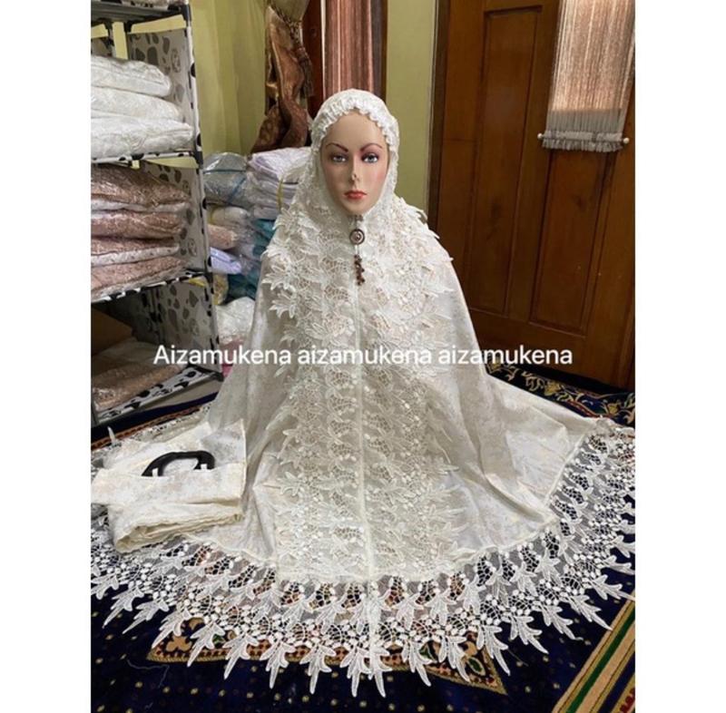 [FREE TASBIH] Mukena katun foil renda daun putih full kd[COD] 0