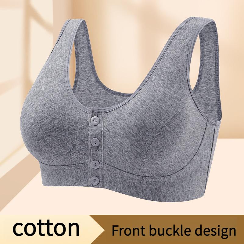 Solid color front button bra, insertable piece, button bra, soft cotton plus size vest style bra, women's middle-aged and elderly bra 0