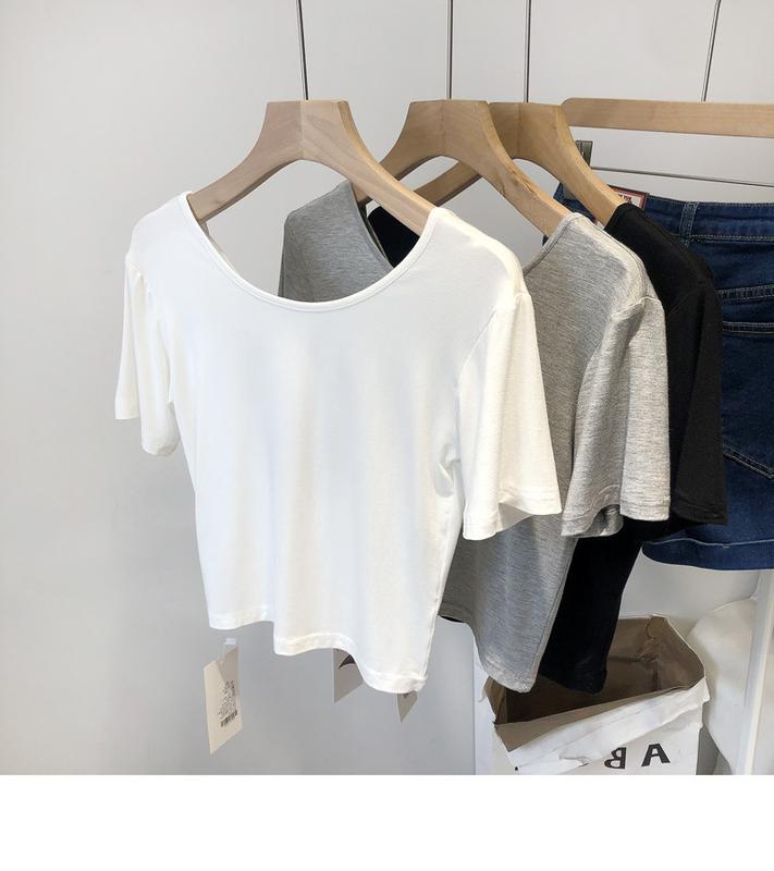 Product Introduction of 2024 Summer new Korean style slim fit sneaky design cross beauty back short underwear short-sleeved T-shirt top for women 3