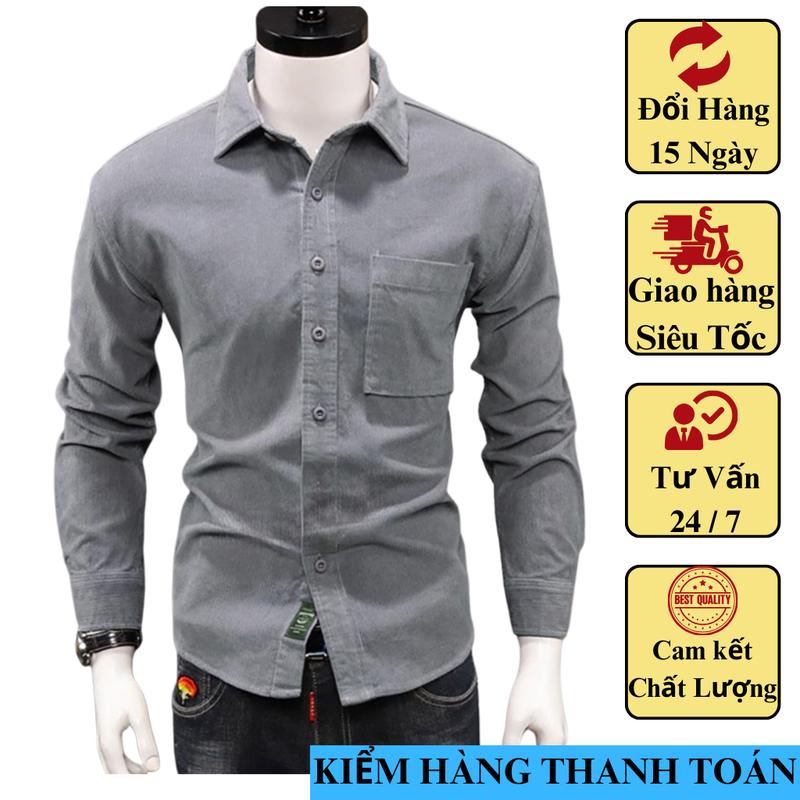 Áo Sơ Mi Nam Nhung Tăm Dài Tay Basic Trẻ Trung Lịch Lãm Form Ôm Tôn Dáng Phối Quần Jean Cực Đẹp H113