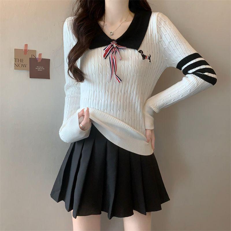 Product Introduction of Áo Len Thêu Ve Áo, Dành Cho Chó chó Con, Dài Tay, Thiết Kế Mới Mùa Thu 2024, Có Ruy Băng, Áo Nơ Đại Học Nữ Top 10