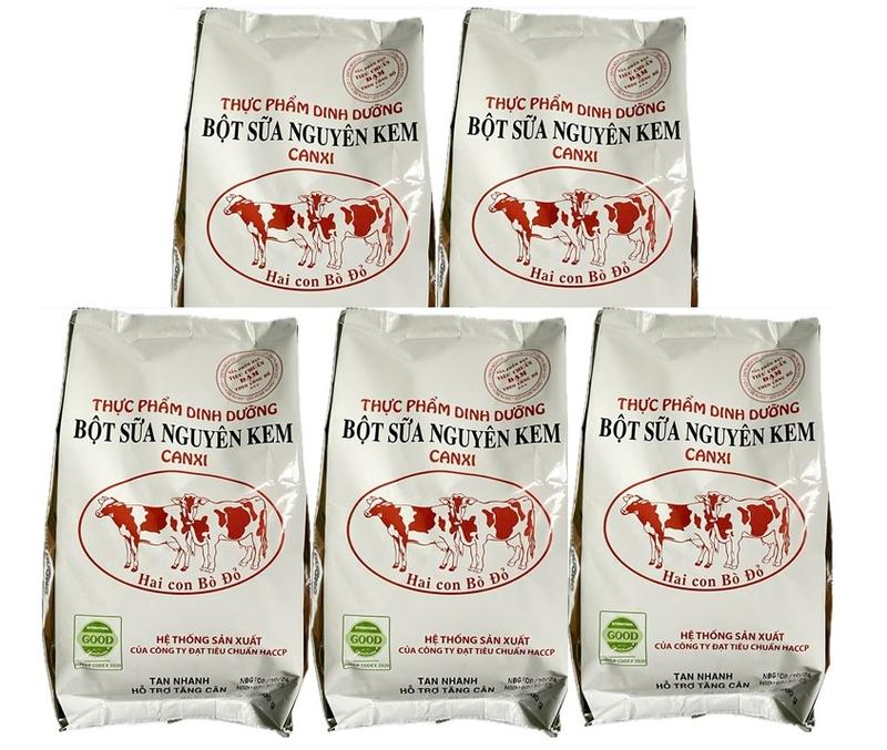 Combo 5 túi sữa bột nguyên kem Hai Con Bò Đỏ (túi 500g)