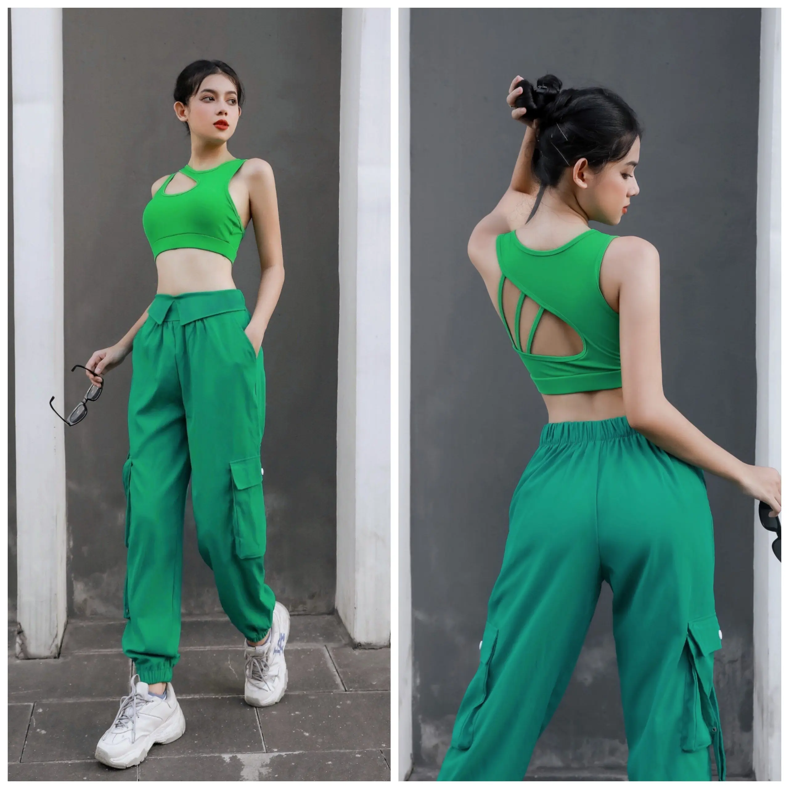 Bộ tập Zumba,Gym, Yoga, Aerobic, thể dục nữ . ÁO CHẤT THUN THỂ THAO ( có sẵn đệm ngực) QUẦN CHẤT KAKI Sport Tập Thể Dục Chạy Bộ Tập Gym Áo Thun