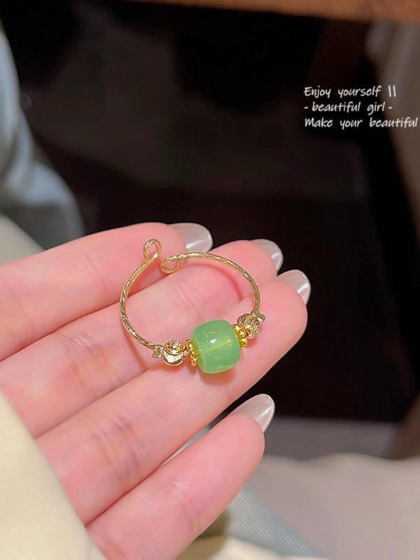 Minimalist Elegant Ancient Jade Decorative Cuff Ring, Fashion Accessories for Women & Girls, Minimalist Temperament Trendy Exquisite Jewelry for Party 4