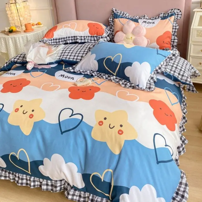 Bộ đồ giường, Phong cách INS, Bộ bốn mảnh, Vải dày và sần, Vỏ chăn, Hình ảnh có cấu hình cao, Thích hợp cho ký túc xá sinh viên, Bộ ba mảnh, Bao gồm ga trải giường và ga trải giường 8