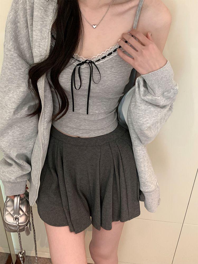 Product Introduction of [halter blouse for chubby]Pure Desire Hot Girl Lace Beauty Back Camisole Women's Base with Chest Pad Slim-Fit Bow Design Sleeveless Top Women's Clothing Women's Women's Wear Chinese Clothing Chubby Camisole 10