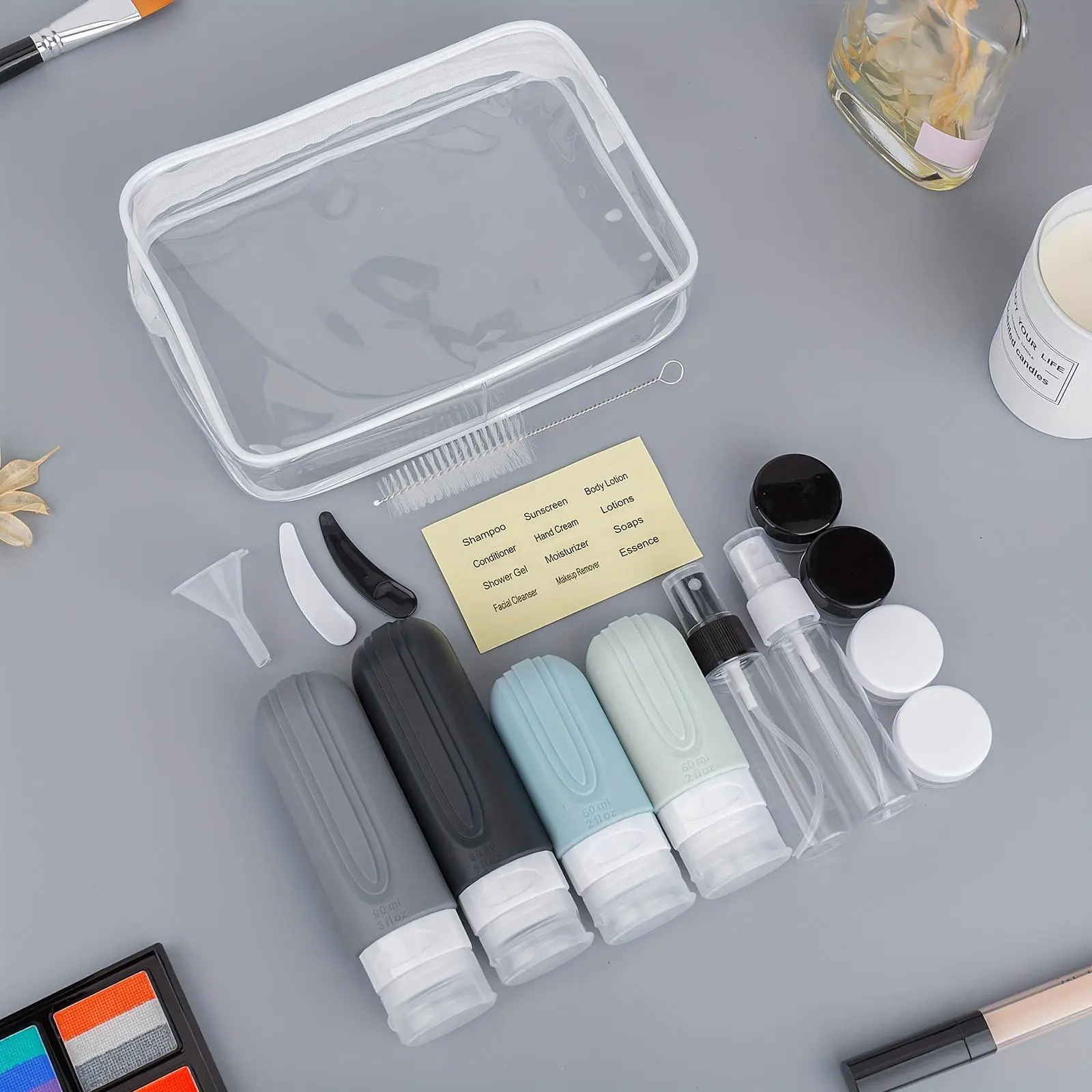 Travel Bottle Set, 16pcs/set Leak Proof Travel Container with Storage Bag, Silicone Travel Accessories for Shampoo Conditioner Lotion, Organiser