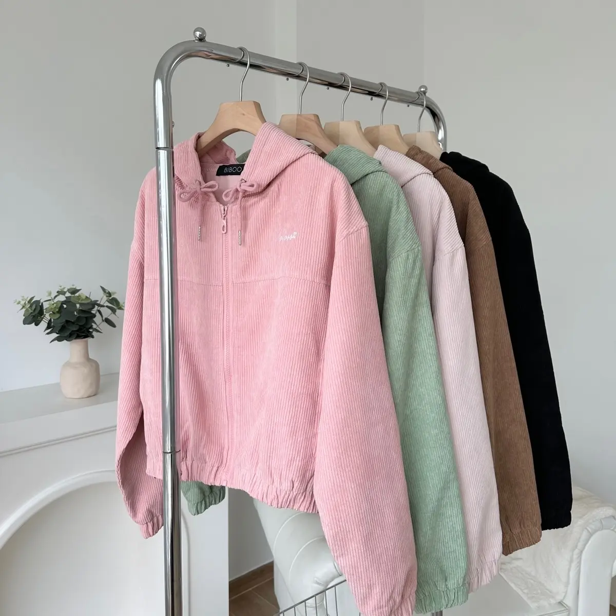 BIBOO - Áo khoác Hoodie Zip form dáng lửng chất liệu nhung tăm cao cấp