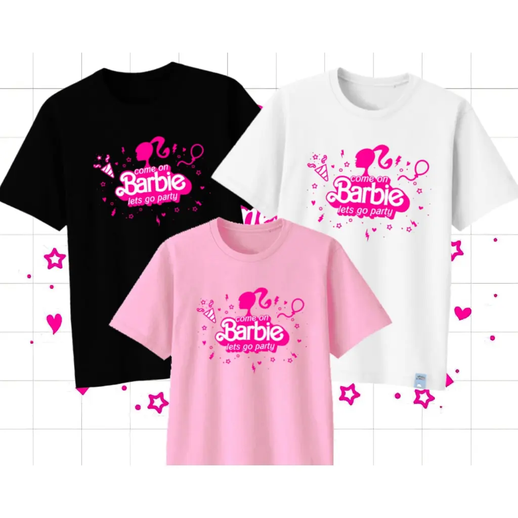 Kaos Anak Perempuan Combad Katun Barbie Let's Go Party Bayi-Anak-Dewasa-Bigsize Cotton 24s Premium Terbaik Putih Abu dengan Sablon Design Colourful Anti Bakteri (32 k) - Size 3 (18-24 Bulan) Biru Kuning Combed