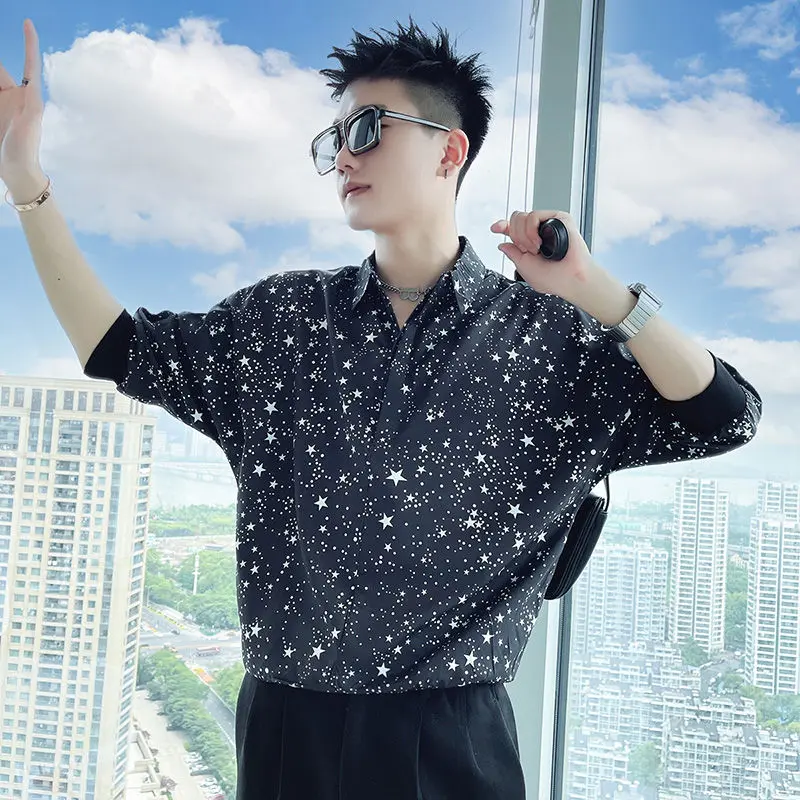 Áo Sơ Mi Nam Tay Lỡ Thương Hiệu Ins Hợp Xu hướng Tay Lửng Thường Ngày Sành Điệu, Áo Sơ Mi Lụa Lạnh Tay Ngắn, Áo Thời Trang Nam, Đồ Lót, Đồ Lót, Đồ Đi Biển, Dài Midi, Cổ Áo Màu Đen, Có Cổ, Tay Dài, Thích Hợp Cho Mùa Hè