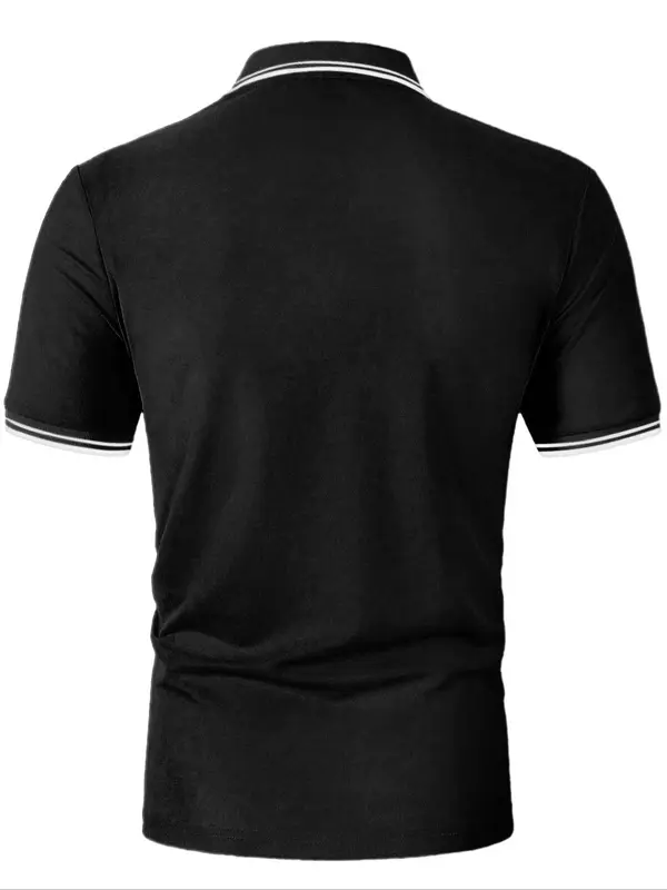 Men's Regular Fit Horse Print Contrast Trim Polo Shirt, Casual Short Sleeve Half Button Collar Top for Summer, Fashion Men's Clothes for Daily Wear 2